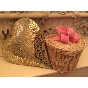 Autumn Gold Creamy White Wicker Willow Heart Shape Cremation Ashes Urn – Eternal Bow Pink Innocence